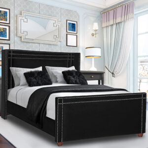 Camdenton Plush Velvet Double Bed In Black