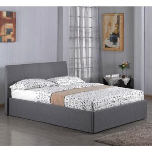 Feray Linen Fabric Storage Double Bed In Grey