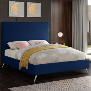 Jonesboro Plush Velvet Upholstered Double Bed In Blue