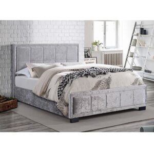 Masira Fabric Double Bed In Steel Crushed Velvet