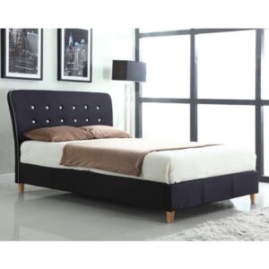 Nadie Linen Fabric Double Bed In Black With White Piping