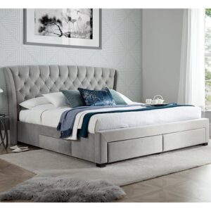 Newton Velvet 4 Drawers Storage King Size Bed In Grey