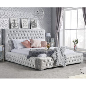 Geneva Crushed Velvet Double Bed In Grey