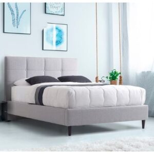 Hazel Velvet Fabric Double Bed In Linen