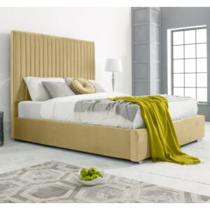 Medan Plush Velvet Double Bed In Beige