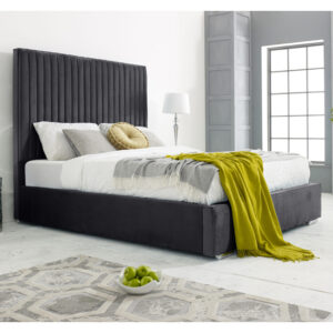 Medan Plush Velvet Double Bed In Steel