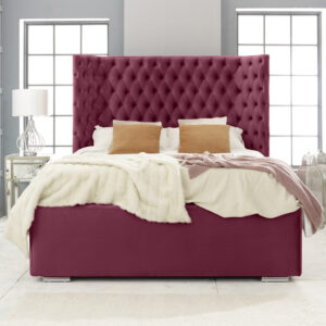 Prague Plush Velvet Double Bed In Maroon