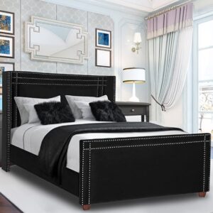 Camdenton Plush Velvet King Size Bed In Black