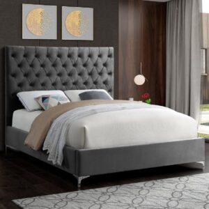 Campione Plush Velvet Upholstered King Size Bed In Steel