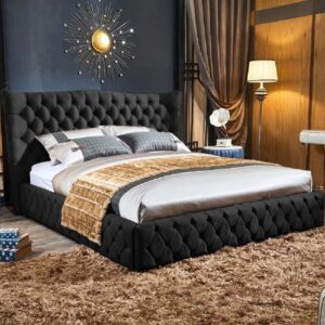 Greeley Plush Velvet Double Bed In Black