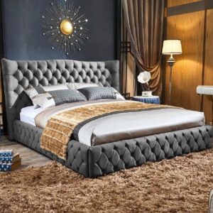 Greeley Plush Velvet Double Bed In Grey