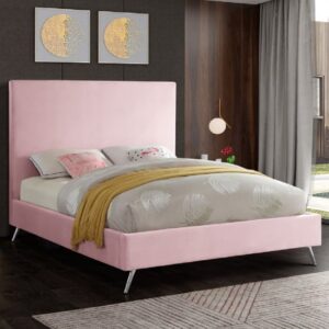 Jonesboro Plush Velvet Upholstered King Size Bed In Pink