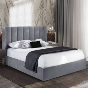 Manchester Plush Velvet Upholstered King Size Bed In Steel