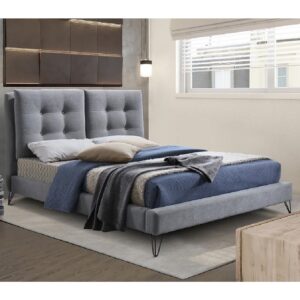 Tuscany Fabric King Size Bed With Oak Legs In Dark Grey