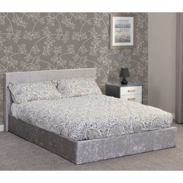 Wick Velvet Storage Ottoman Double Bed In Grey