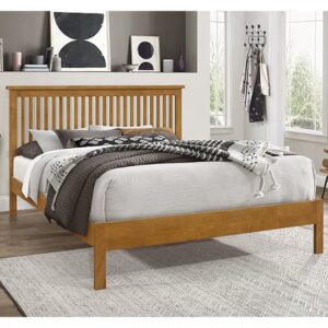 Aizza Wooden Double Bed In Honey Oak