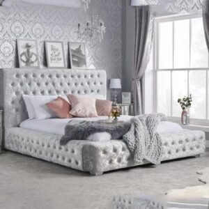 Geneva Fabric Double Bed In Steel Crushed Velvet