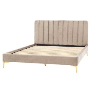 Kingman Fabric Double Bed With Gold Legs In Latte