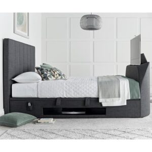 Milton Ottoman Pendle Fabric Super King Size TV Bed In Slate