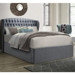 Warwick Velvet Ottoman Storage Double Bed In Grey