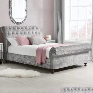 Castella Fabric Super King Size Bed In Steel Crushed Velvet