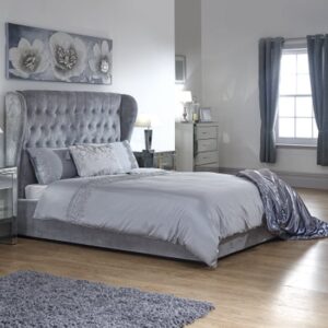 Dorking Fabric Ottoman Storage King Size Bed In Platinum