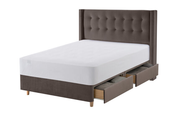 Silentnight Bloomsbury Charcoal Velvet Bed Frame, Double, 4 Drawers