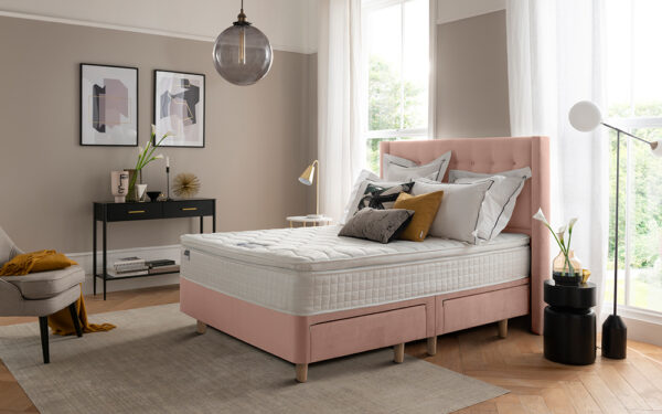 Silentnight Bloomsbury Dusky Pink Velvet Bed Frame, Double, 4 Drawers